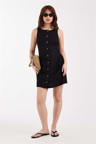 Льняное мини-платье на пуговицах артикул 152320252