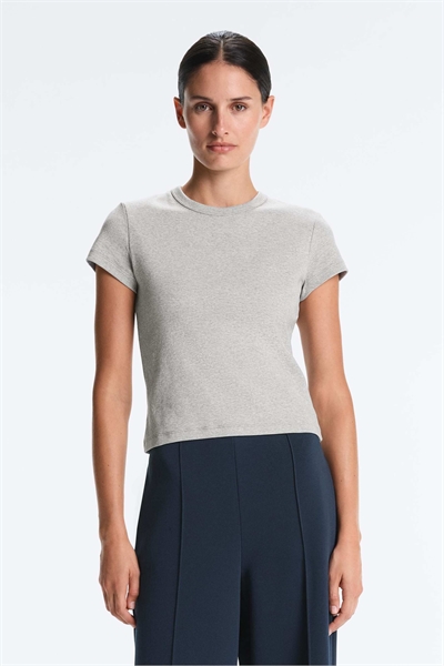 Приталенная футболка из смешанного хлопка с ребристой отделкой, серого меланжевого цвета артикул 156277731