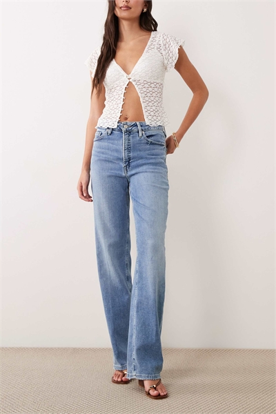 Джинсы с высокой талией из мягкого технического материала, прямой крой, светло-голубой оттенок артикул 153152620