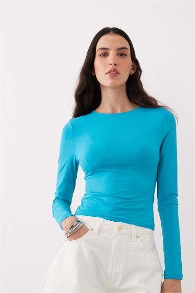 Длиннорукавная кофта из полиамида цвета морской волны артикул 152192120