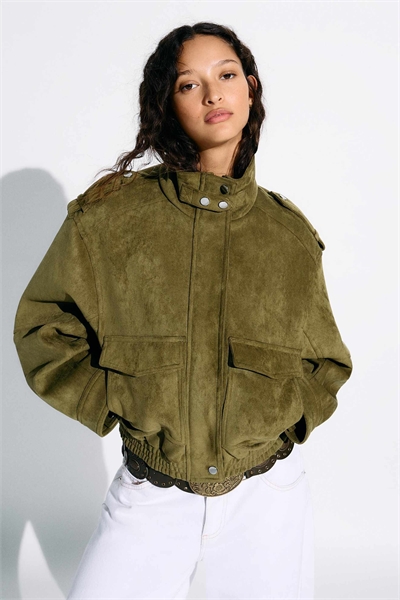 Куртка из искусственной замши цвета хаки артикул 156383645