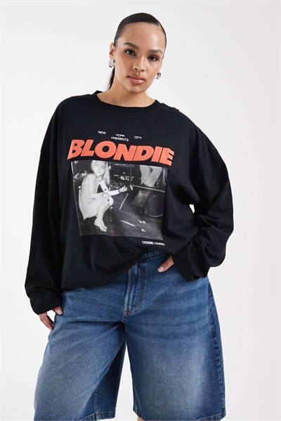 Футболка с длинным рукавом ASOS DESIGN Curve с принтом «Blondie» чёрного цвета артикул 153982279