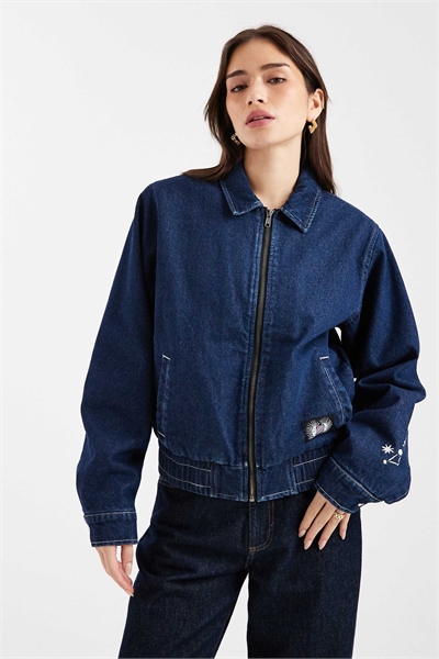 Бомбер из темного денима на молнии артикул 153362357
