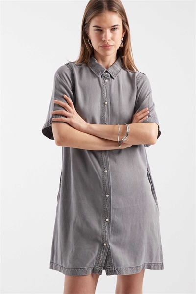 Мини-платье с пуговицами из светло-серого денима артикул 154837128