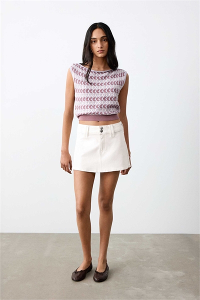 Мини-юбка из джинсовой ткани с высоким содержанием хлопка для подростков, белого цвета артикул 156184527