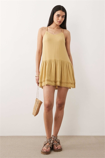 Мини-платье-трапеция бежевого цвета артикул 153889591