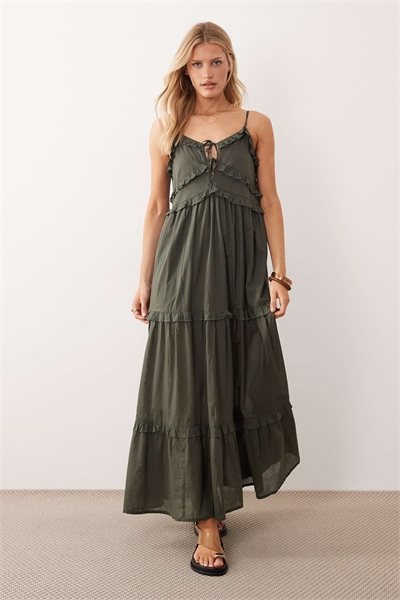 Пляжное платье с обильными оборками оливкового цвета артикул 153889584