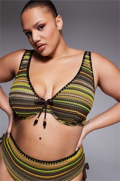 ASOS DESIGN Curve Kenny — бикини-топ с косточками, связанный крючком, цвета «Марина-дель-Рей» артикул 150783615