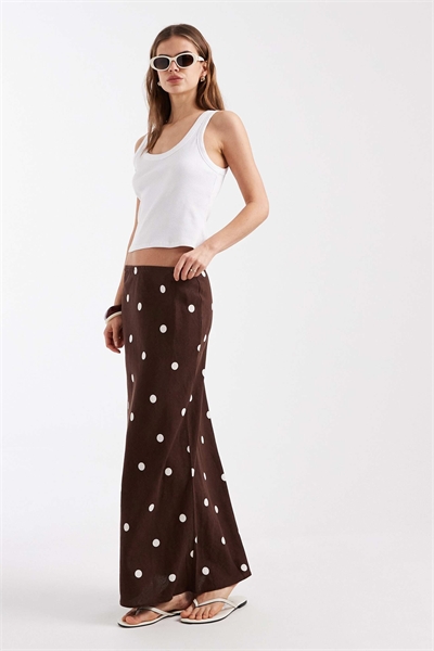 Юбка средней длины из смешанного льна в горошек артикул 155394024