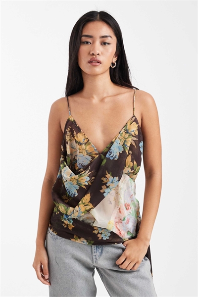 Комплект из топа-камизолы с драпированным шарфом и смешанным принтом артикул 152802619