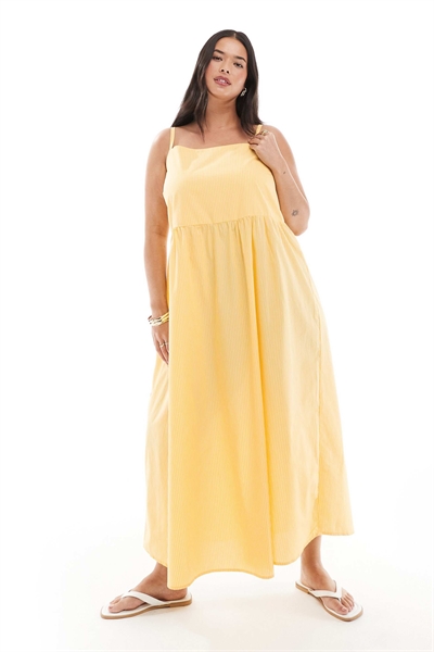 Платье-миди с бретелями «Pieces Curve» в бледно-желтую полоску артикул 147764497