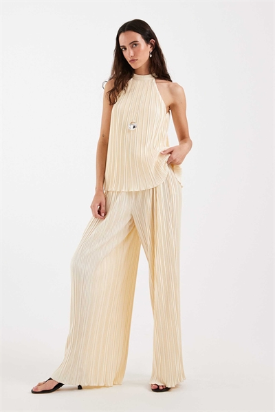 Комплект из брюк с широкими брючинами и плиссировкой лимонного цвета артикул 154137606
