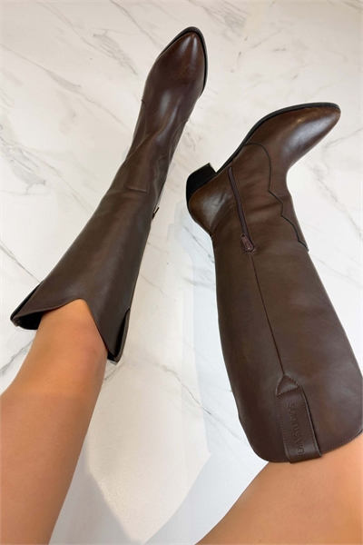 Ковбойские сапоги до колен в стиле вестерн, коричневого цвета артикул 156296052