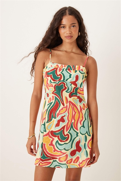 Мини-платье-топ из хлопка и льна с цветовыми вставками артикул 148892310