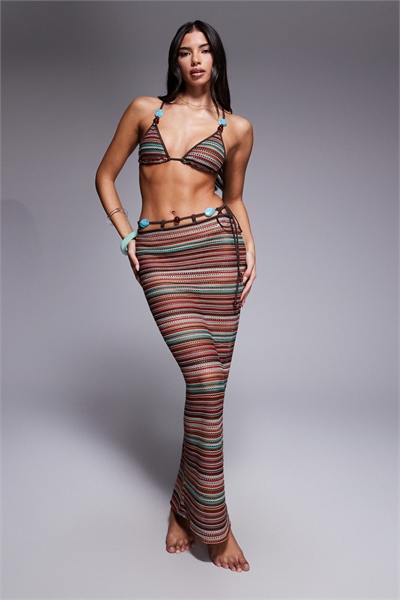 Пляжная юбка-макси «River» с полосками, связанная крючком, шоколадного цвета артикул 152903435