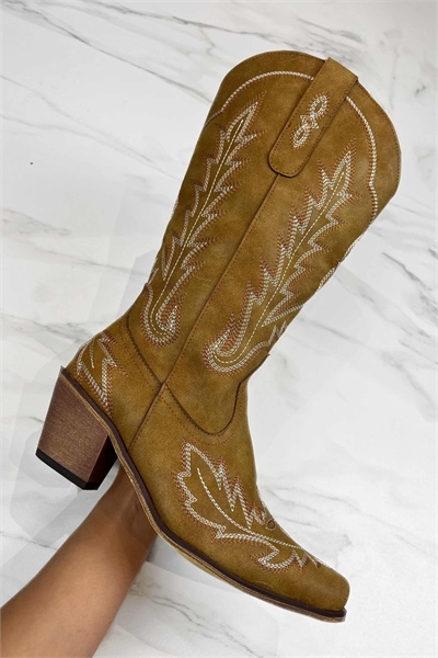 Ковбойские сапоги до колен в стиле вестерн, светло-коричневого цвета артикул 151498188