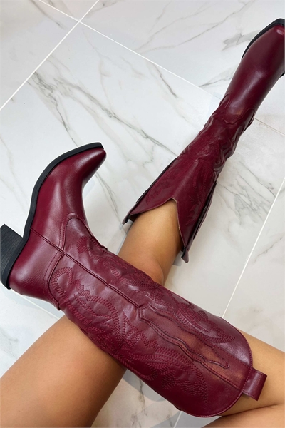 Ковбойские сапоги в стиле вестерн бордового цвета артикул 149973461