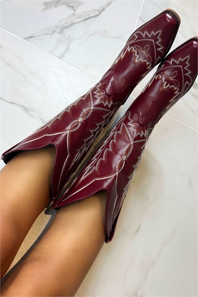 Ковбойские сапоги в стиле вестерн бордового цвета артикул 149973080