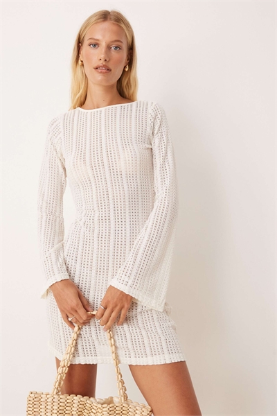 Мини-платье из трикотажной сетки с длинными рукавами артикул 148313875