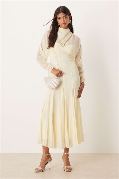 Платье с длинными рукавами и перекрещивающимся верхом, с юбкой-годе и открытой спиной, длиной до колен артикул 148076031