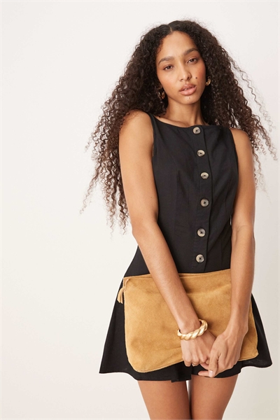 Мини-сарафан с V-образным вырезом, застегивающийся на пуговицы артикул 139758197