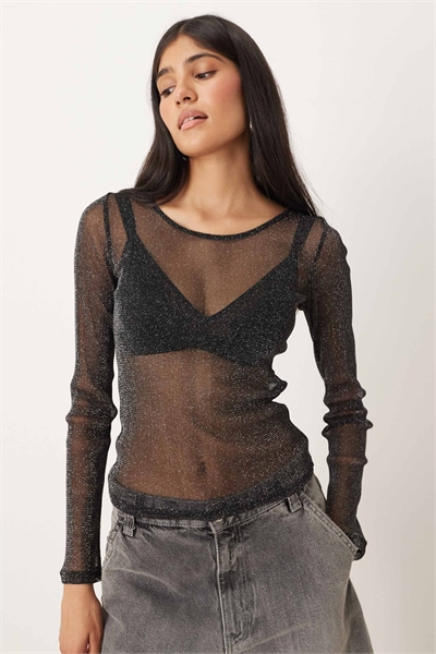 Топ с длинными рукавами из сетчатой ткани с блестками артикул 150083129