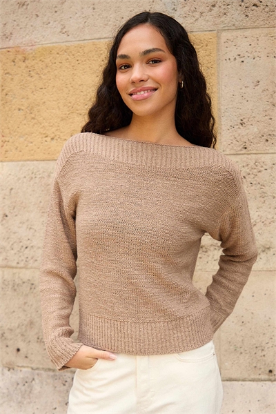 Свитер из трикотажной пряжи с V-образным вырезом, цвет «тауп» артикул 156193636