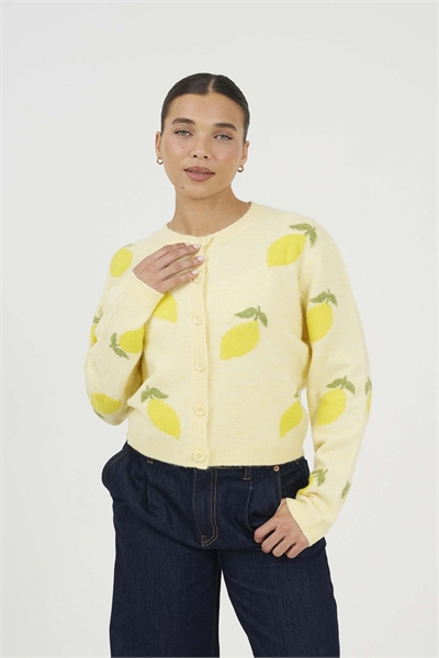 Кардиган из жаккардового трикотажа с мягким лимонным принтом артикул 155957877