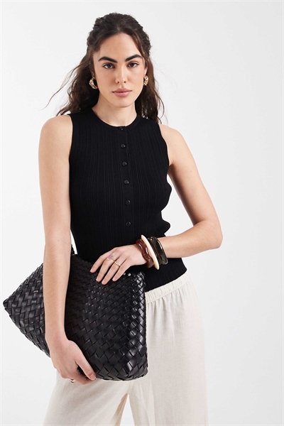 Черный жилет из ребристого трикотажа на пуговицах артикул 155322956