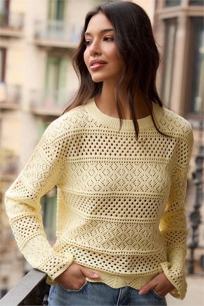 Свитер с длинными рукавами из вязаного крючком трикотажа с узором «пойнтелл» лимонного цвета артикул 156135273
