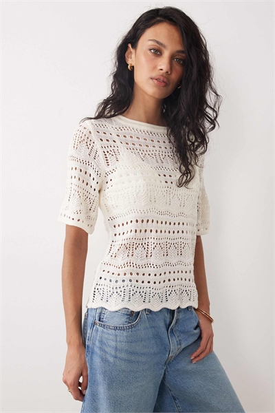 Топ с открытой вязкой и полурукавами, связанный крючком артикул 153118739