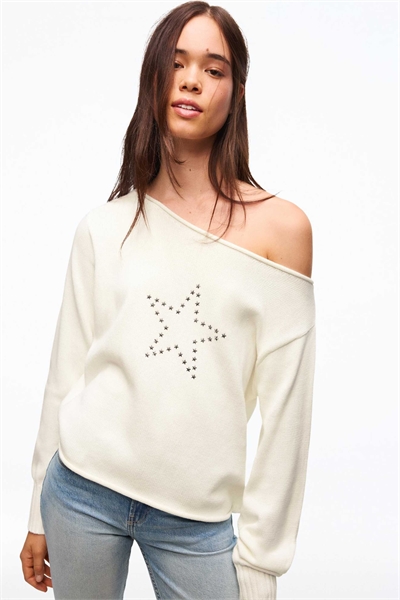 Свитер с лодочным вырезом цвета экрю артикул 156004827