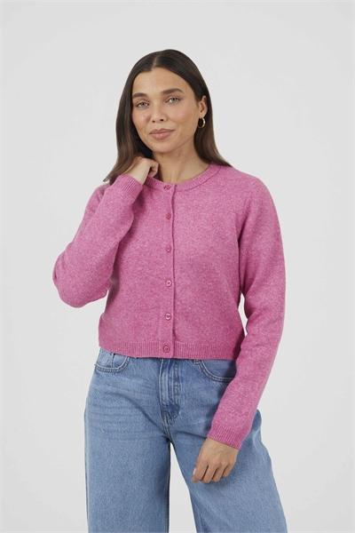 Мягкий кардиган с круглым вырезом розового цвета артикул 155957111