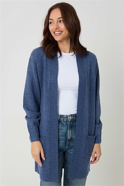Длинный кардиган из трикотажа синего цвета артикул 155550379