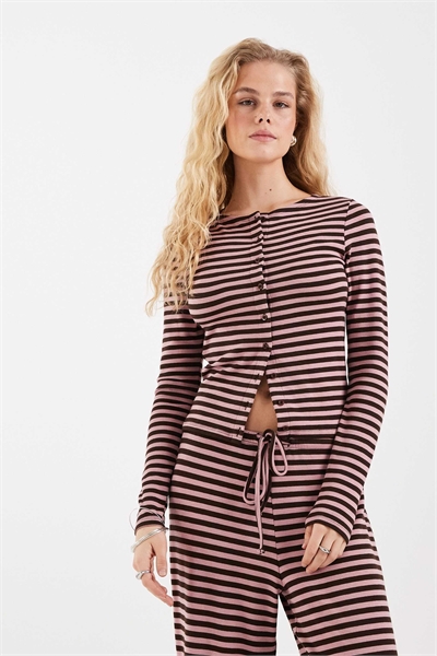 Полосатый комплект из кардигана в коричнево-розовых тонах артикул 156184656