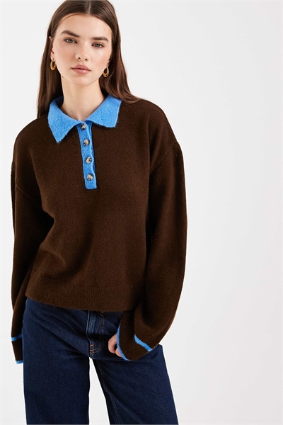 Свитер-регби с вязаным воротником контрастного цвета артикул 154838513