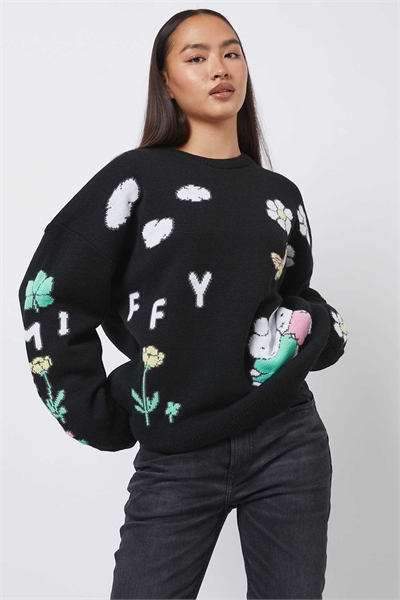 Вязаный свитер с изображением Миффи, черный артикул 156136501