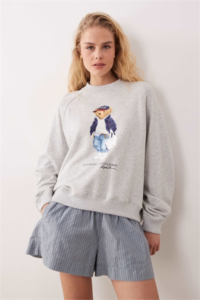 Свободная толстовка из флиса с принтом в виде медведя, светло-серого меланжевого цвета артикул 152897724