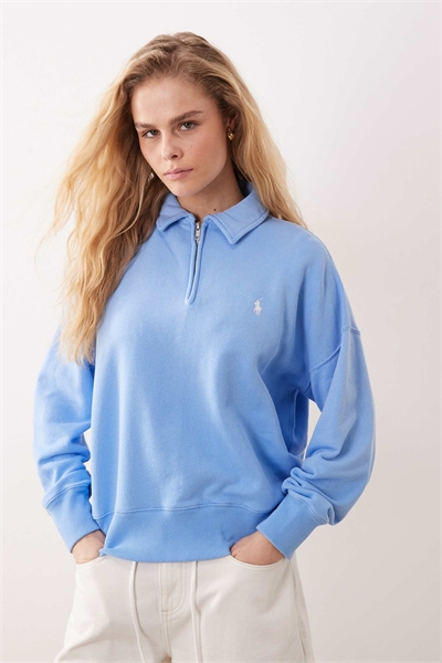 Трикотажная толстовка с полузастежкой-молнией синего цвета артикул 152897696