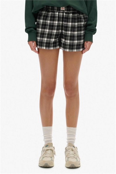 Шорты из хлопка с эластичным поясом в клетку черного и экрю цветов артикул 156045373