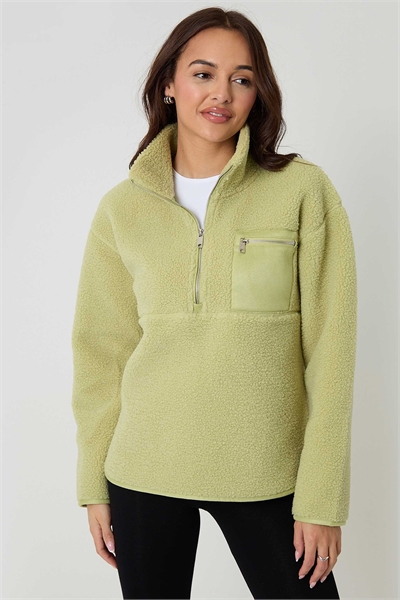 Флисовая кофта с полузастежкой-молнией цвета лайм артикул 155238628