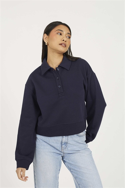 Свитшот с воротником и пуговицами темно-синего цвета артикул 155957229