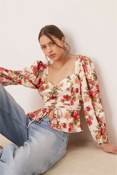 Блузка с квадратным вырезом, открытой спиной и баской артикул 141795335