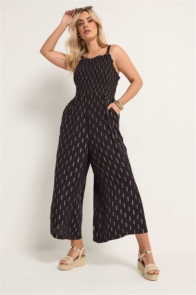 Комбинезон с широкими брючинами из металлизированной ткани черного цвета артикул 156475969