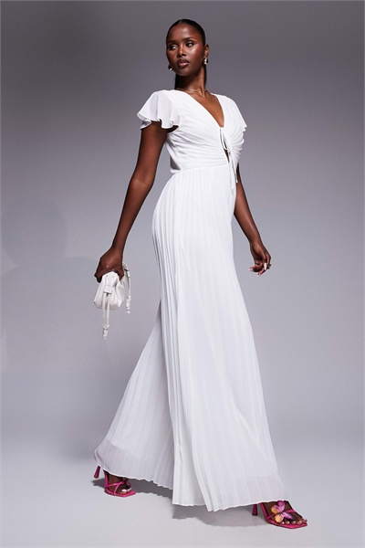 Комбинезон с широкими брюками в складку и вырезом в виде «ключицы» артикул 147439460