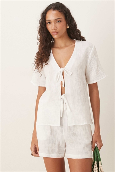 Рубашка из марли с завязками спереди и короткими рукавами co-ord артикул 147083796