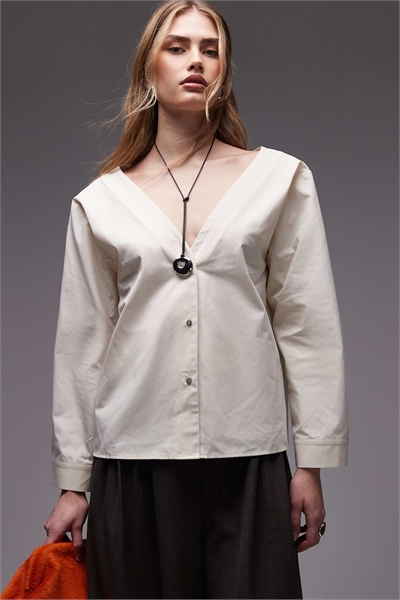 Хлопковая рубашка с открытыми плечами в полоску артикул 153593507