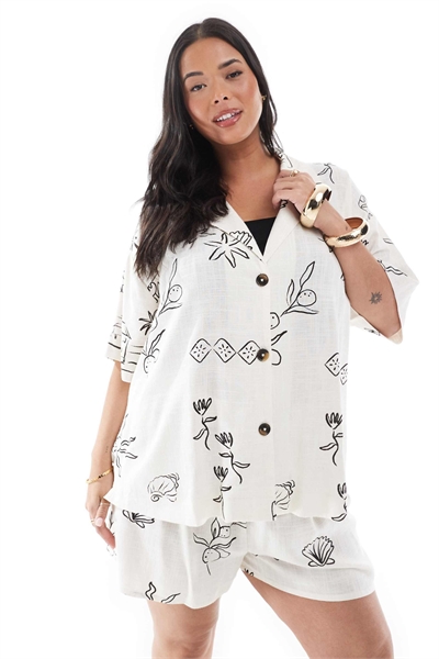 Рубашка с короткими рукавами из смешанного льна ASOS DESIGN Curve co-ord артикул 143355837