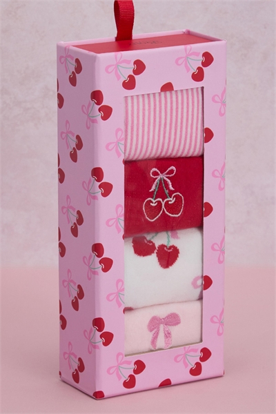 Подарочная коробка с 4 парами носков с вишневым принтом — праздничное белье артикул 155360043