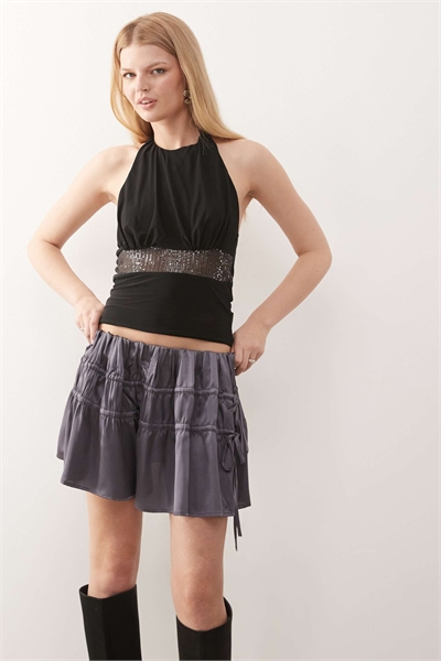 Мини-юбка из ткани «рара» с рюшами артикул 148971173